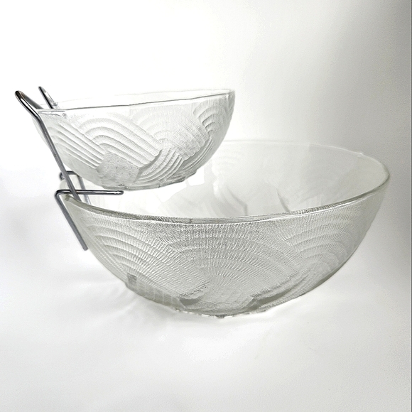 Vintage Pasari Wicker Pattern Glass Chip'N Dip Bowl Set - Picture 2 of 14